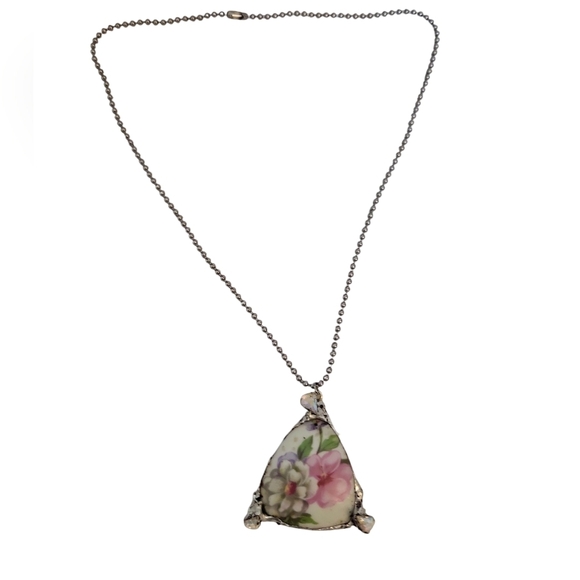 Rainbow Crystal Broken China Floral Violet Porcelain Ball Chain Necklace - Picture 3 of 5